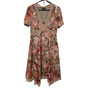 ANTHROPOLOGIE Ranna Gill Rose Bouquet Dress Womens Size 6 Cottagecore Floral